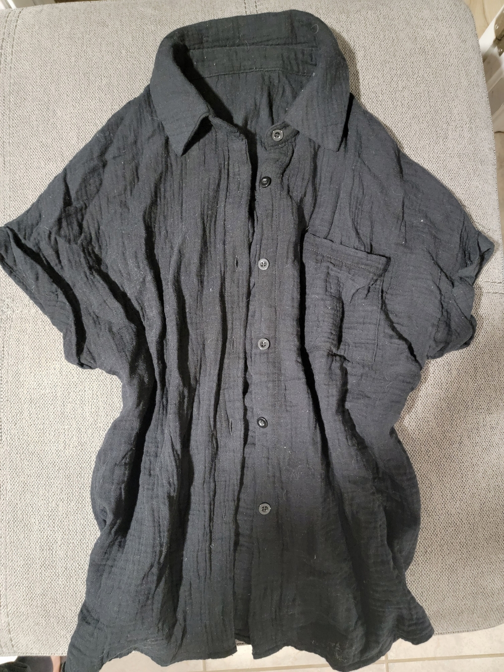 Black 100% Cotton Short-Sleeve Button-Up Shirt Women's